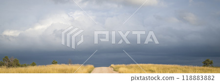 panorama of Nebraska prairie with dark stormy sky panorama of Nebraska prairie with dark stormy sky 118883882
