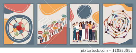 Diversity equality inclusion belonging. Group of multicultural men and women. People of diverse cultures. DEIB concept. Editable brochure template flyer leaflet cover poster copy space Diversity equality inclusion belonging. Group of multicultural men and women. People of diverse cultures. DEIB concept. Editable brochure template flyer leaflet cover poster copy space 118883892
