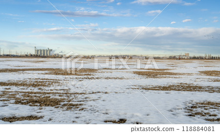 farming and industrial landscape in northern Colorado at Windsor in winter scenery farming and industrial landscape in northern Colorado at Windsor in winter scenery 118884081