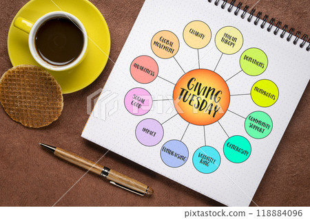 Giving Tuesday, a global day, following Thanksgiving in USA, dedicated to encouraging and celebrating charitable giving and acts of kindness, diagram infographics Giving Tuesday, a global day, following Thanksgiving in USA, dedicated to encouraging and celebrating charitable giving and acts of kindness, diagram infographics 118884096