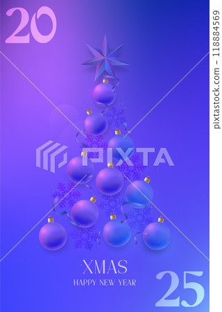 Abstract Christmas tree with blue ornaments on gradient 118884569