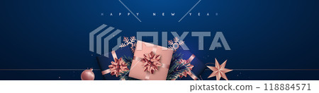 Festive New Year greeting with rose gold decorations 118884571