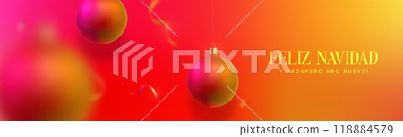 Warm holiday banner with Christmas balls and festive greeting. 118884579