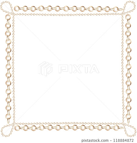 Square frame with different size gold chains in realistic style. Isolated watercolor illustration for scarf design, magazines, web pages, jewelry blogs, fairs and sales 118884872