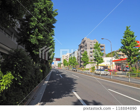 A road in a residential area. A road in Tokyo. Kakinokizaka. 118884890