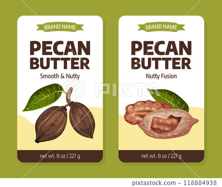 Pecan Nut Butter Label Design with Kernel and Shell Vector Template Pecan Nut Butter Label Design with Kernel and Shell Vector Template 118884938