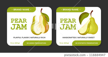 Fresh Pear Fruit Jam Label Design with Garden Crop Vector Template Fresh Pear Fruit Jam Label Design with Garden Crop Vector Template 118884947