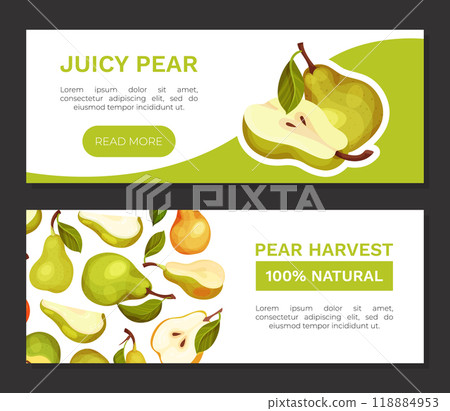 Fresh Pear Fruit Banner Design with Garden Crop Vector Template 118884953