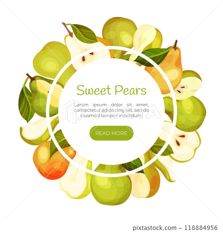 Fresh Pear Fruit Banner Design with Garden Crop Vector Template 118884956