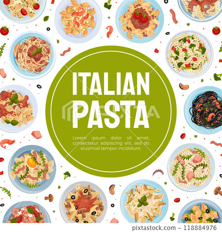 Pasta Dish Food Banner Design with Plate Serving Vector Template Pasta Dish Food Banner Design with Plate Serving Vector Template 118884976