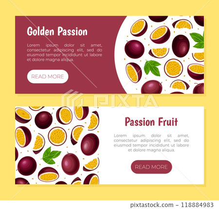 Passion Fruit Banner Design with Exotic Berry Vector Template Passion Fruit Banner Design with Exotic Berry Vector Template 118884983