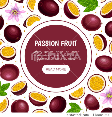 Passion Fruit Banner Design with Exotic Berry Vector Template Passion Fruit Banner Design with Exotic Berry Vector Template 118884985