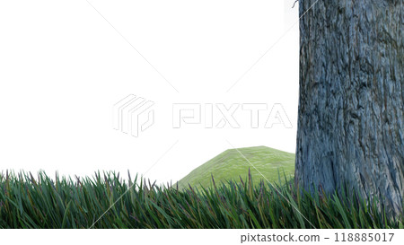 nature grass meadow land lush greenery landscape lawn isolated background. meadow green hill plant beautiful spring mountain park environment 3d render. grass plant field summer travel outdoor. 118885017