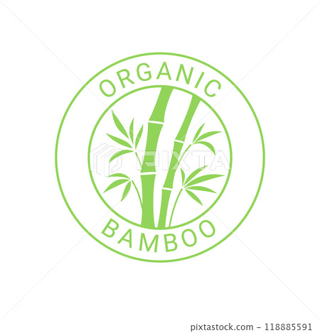Organic bamboo circle sticker or label. Bamboo product badge. Vector flat round icon isolated on white background. 118885591
