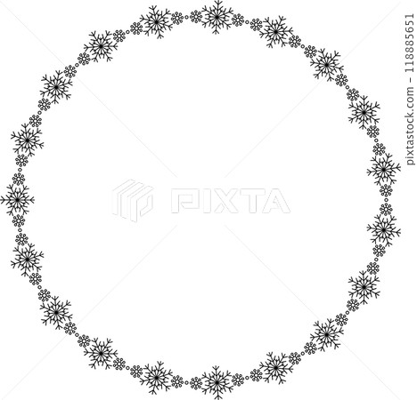 Snowflake circle frame. Winter snowflake round border. Snowflake circle frame. Winter snowflake round border. 118885651