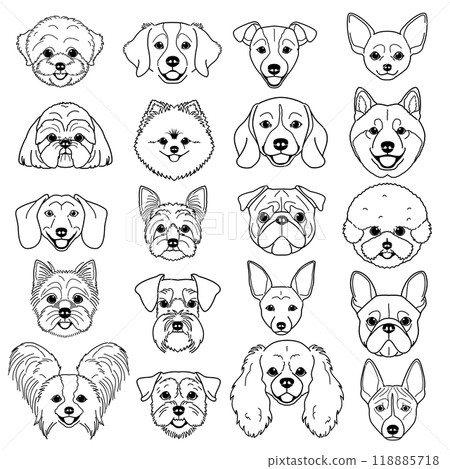 狗,臉,線條畫,設置 狗,臉,線條畫,設置 118885718
