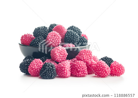 Sweet jelly candies isolated on white background. 118886557