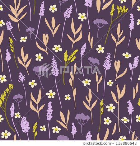 Different small flowers and leaves seamless pattern 118886648