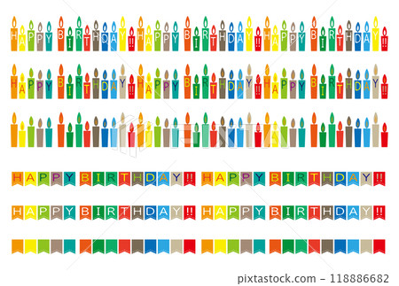 HAPPY BIRTHDAY! Colorful line set of garlands and candles, straight lines HAPPY BIRTHDAY! Colorful line set of garlands and candles, straight lines 118886682