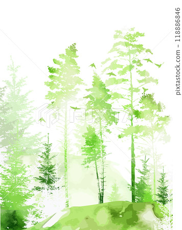 Forest in watercolor green. hand drawing. Not AI Vector illustration 118886846