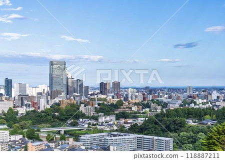 Overhead view of Sendai city in autumn seen from Sendai Castle Ruins (Aoba Castle), Aoba Ward, Sendai City Overhead view of Sendai city in autumn seen from Sendai Castle Ruins (Aoba Castle), Aoba Ward, Sendai City 118887211