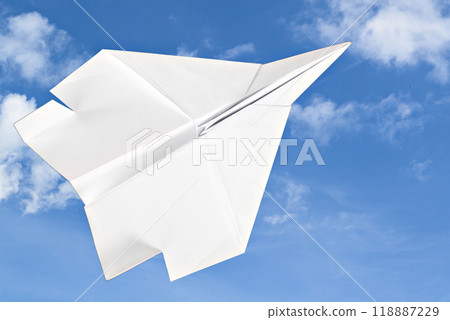 White paper plane isolated on blue background	 118887229