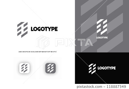 Bold diagonal stripes creating geometric shapes letter Q logo for technology, finance, banking, cryptocurrency, corporate branding, architecture, construction, real estate. Vector illustration 118887349