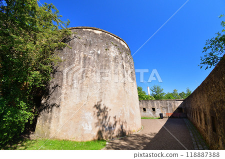 Metz, France. The ramparts of Fort Bellecroix along the Seille River on May 11, 2024. Metz, France. The ramparts of Fort Bellecroix along the Seille River on May 11, 2024. 118887388