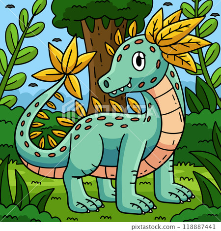 Dragon Leaf Colored Cartoon Illustration 118887441