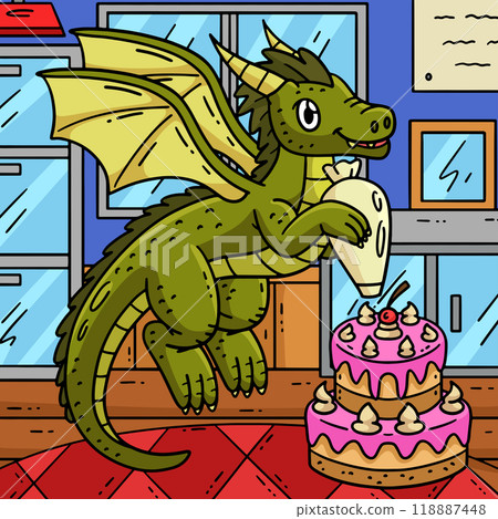 Dragon Decorating Cake Colored Cartoon Dragon Decorating Cake Colored Cartoon 118887448