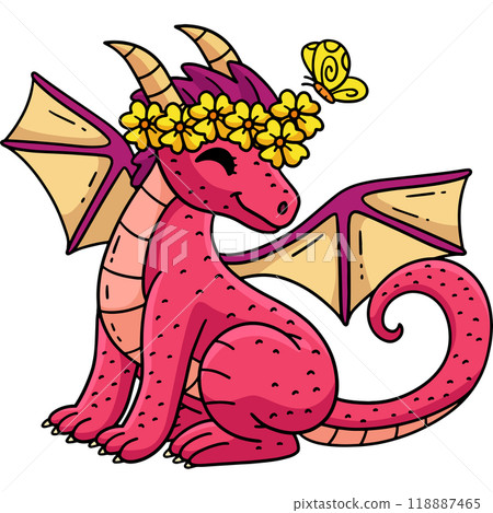 Dragon with a Flower Crown Cartoon Colored Clipart Dragon with a Flower Crown Cartoon Colored Clipart 118887465