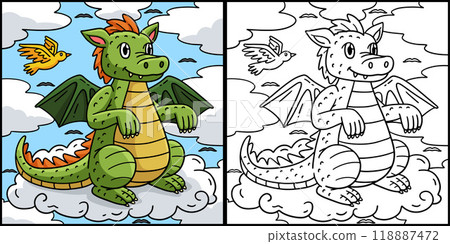 Dragon Sitting on a Cloud Coloring Illustration Dragon Sitting on a Cloud Coloring Illustration 118887472