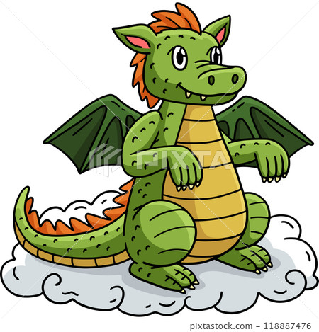 Dragon Sitting on a Cloud Cartoon Colored Clipart  118887476