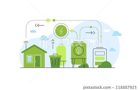 Smart household and neutral living,Electricity production scheme. Abstract infographic concept,Waste conterted into energy Smart household and neutral living,Electricity production scheme. Abstract infographic concept,Waste conterted into energy 118887925