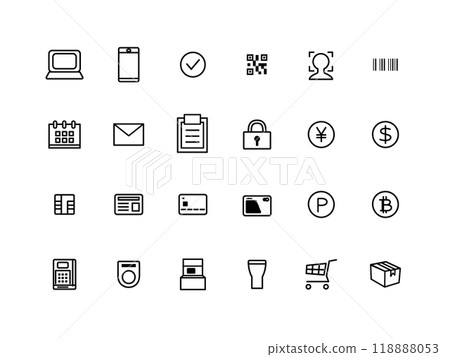 與無現金支付單色類型相關的圖示集 118888053