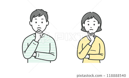 憂心忡忡的成年男女的上半身插圖 118888540