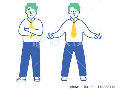 A man with his arms folded and a man with his hands outstretched_Color A man with his arms folded and a man with his hands outstretched_Color 118888559