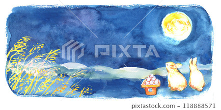 水彩畫的月亮觀賞風景圖 水彩畫的月亮觀賞風景圖 118888571