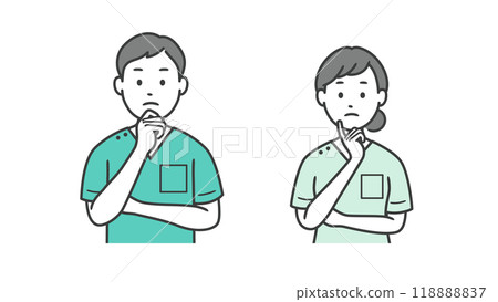 一位男性和女性牙醫雙手放在臉上擔心的上半身插圖 118888837