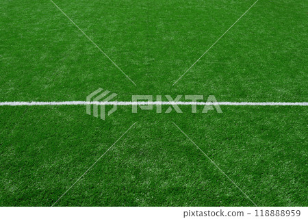 Soccer Football Field Artificial Grass With White Line. 118888959