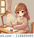 A girl who does homework 118889089