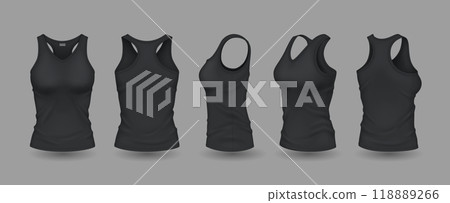 Black women sleeveless shirts with logo mockup illustrations Black women sleeveless shirts with logo mockup illustrations 118889266