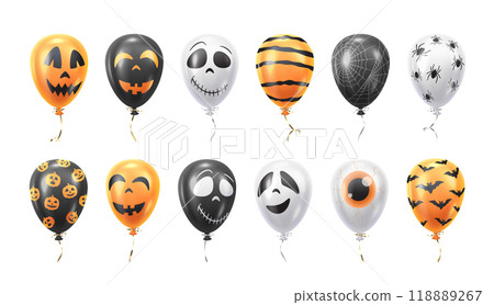 Air balloons with Halloween symbols realistic color icons set 118889267