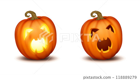 Frightened screaming jack-o-lantern realistic icons set Frightened screaming jack-o-lantern realistic icons set 118889279