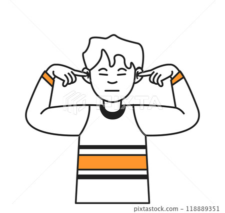 Young man covering ears with fingers color vector line icon 118889351