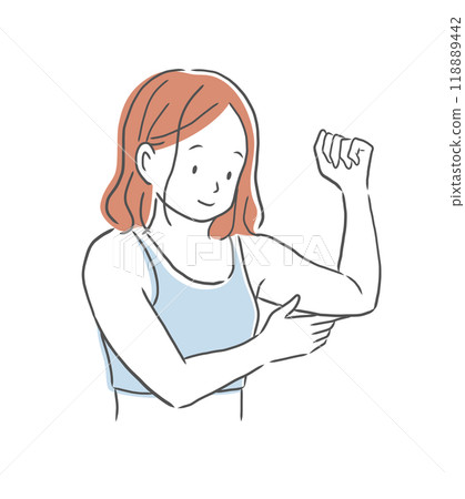 Illustration material of a woman smiling and touching her beautiful upper arms 118889442