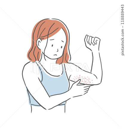 Illustration material of a woman who worries about rough skin on her upper arms 118889443
