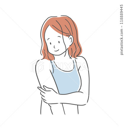一個女人微笑著撫摸她美麗的上臂的插畫素材 118889445