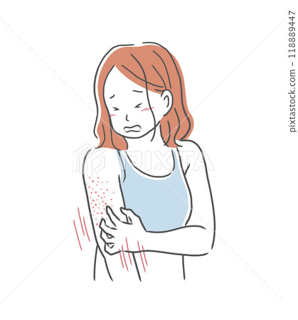 Illustration material of a woman with rough and itchy upper arms 118889447