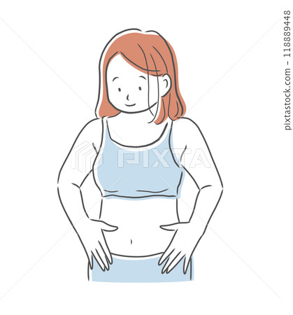 微笑著看著自己肚子的女人插畫素材 118889448
